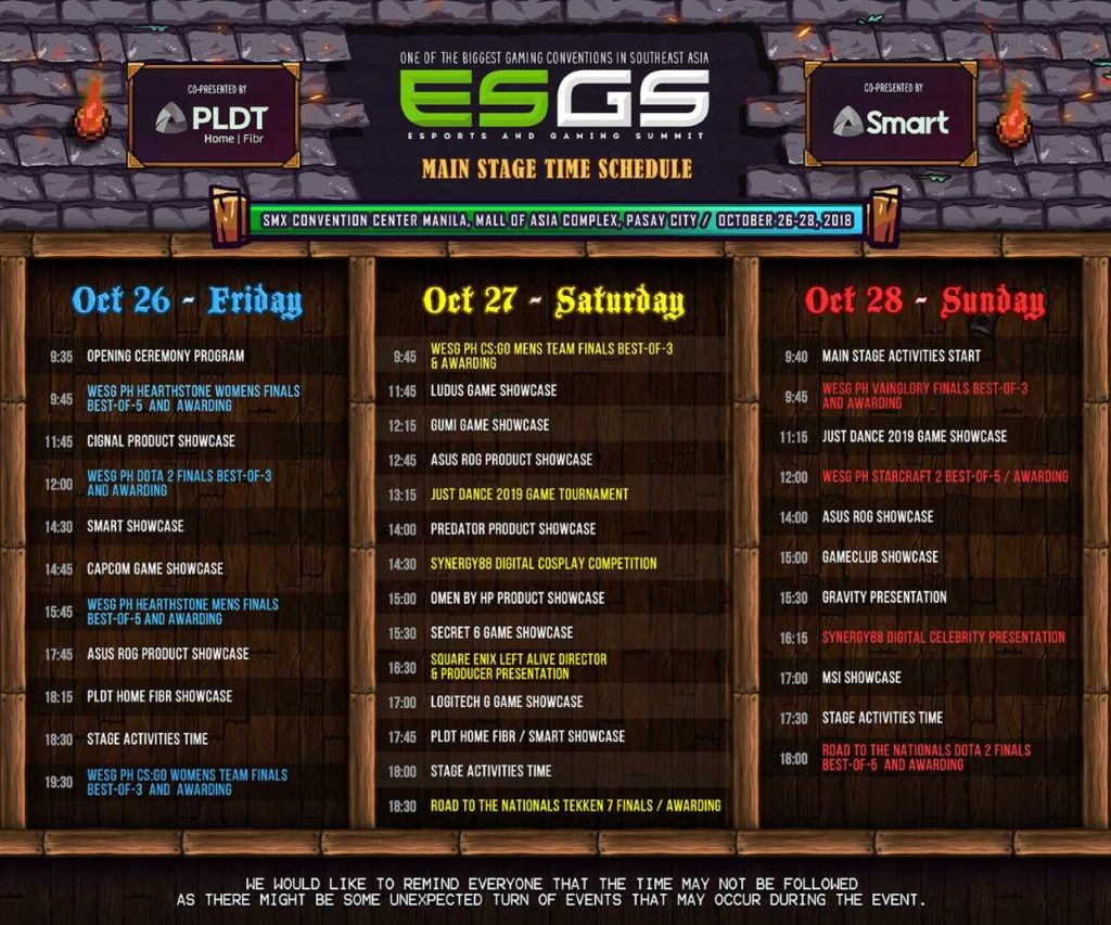 ESGS 2018 Schedule