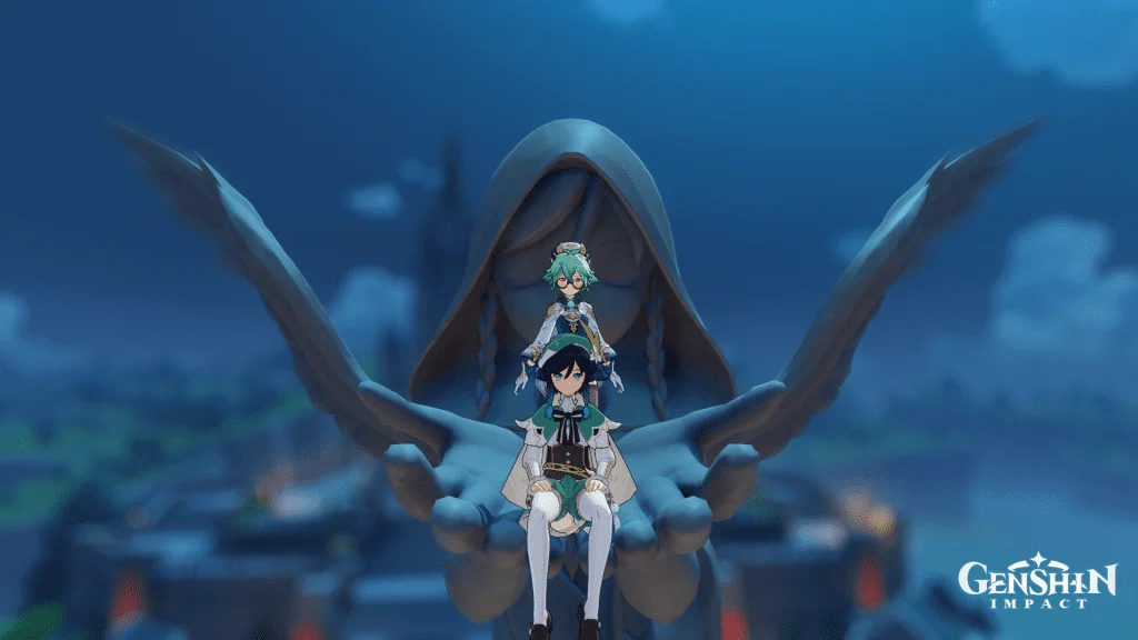 Venti sitting on the hand of a statue Venti sitting on the hand of a statue